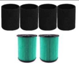 2 Pack VF6000 5-Layer Pleated Replacement Vacuum Filter Compatible for Rigid Shop Vac 5-20 Gallon Wet/Dry Vacuums,Fit for Husky 6-9 Gallon Vacs with 4 Foam Sleeves