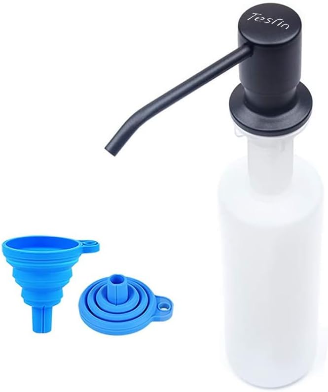 Soap Dispenser for Kitchen Sink (Matte Black), Built in Design Sink Soap Dispenser, Refill from The Top,Stainless Steel Kitchen Soap Pump with 10 fl.oz Bottle (300ml)