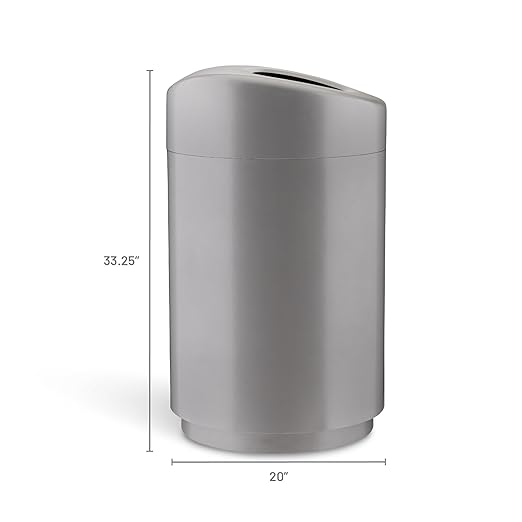 Safco Open Top Trash Can, 30 Gallon Stainless Steel Modern Garbage Can for Indoor Use, Silver
