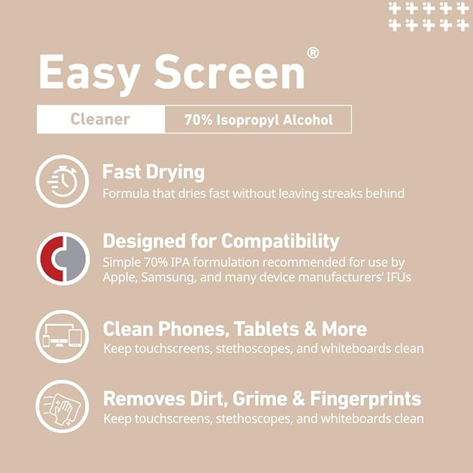 Easy Screen Cleaning Wipes, Canister – Streak-Free, Anti-Smudge Wipes for Electronics, TVs, Laptops, Tablets, Smartphones – 70 Large 6" x 9" Wipes Each, 12 Canisters per Case