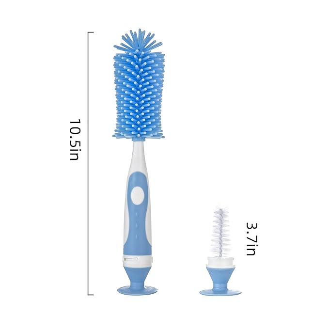 Chemimoso Multifunctional Cleaning Brush, Baby Bottle Brush, Water Bottle Brush Cleaner, Cup Brush, Rotate The Suction Cup to Obtain The Small Bristle Brushes Hidden in Handles, Set A, Grey