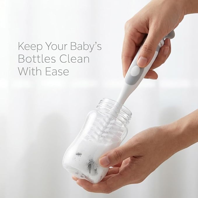 5-in-1 Baby Bottle Cleaner Set, Including Nylon & Silicone Bottle Brush, Cap, Straw & Nipple Brushes, BPA-Free (Grey)
