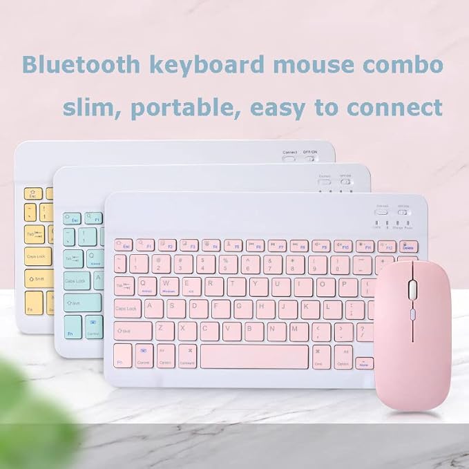 Bluetooth Wireless Keyboard and Mouse Combo,Ultra-Slim Ergonomic Small Rechargeable Bluetooth Keyboard Mouse Set for Apple iPad iPhone Samsung Tablet Phone Android PC Computer Mac Smartphone(Pink)