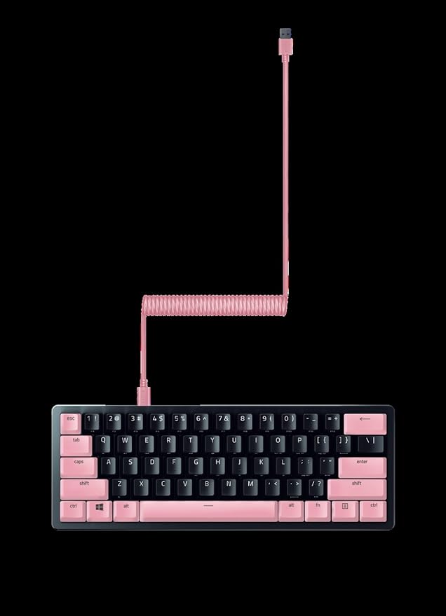 Razer PBT Keycap + Coiled Cable Upgrade Set: Durable Doubleshot PBT - Universal Compatibility - Keycap Removal Tool & Stabilizers - Tactically Coiled & Designed - Braided Fiber Cable - Quartz Pink