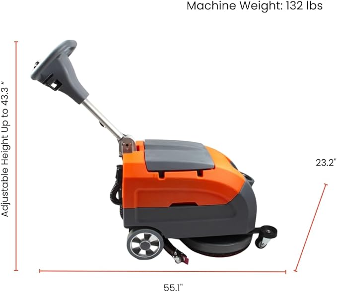SUNMAX RT35 Walk-Behind Floor Scrubber Polisher Machine, 17" Rotary Disc Brush and Red Sourcing Pad, 22" Squeegee Width, 9.2-gal Tank, 19000 sqft/h, Anti-Collision Wheel