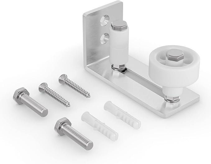 SMARTSTANDARD Sliding Barn Door Floor Guide for Bottom Adjustable Roller - 8 Setup Options for DIYers - Flush Design Bottom Flat Barn Door Floor Guide Stay Roller (Brushed Nickel) 1PCS