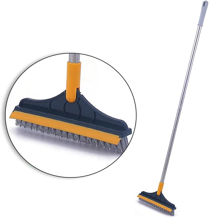 2-in-1 Floor Brush Scrubber with Long Handle Grouting Brush, New Upgraded Scraper, Hard Bristle Cleaning and scrubbing Brush with 120 ° Rotating Ceramic Tile Brush (Three in one Floor Brush)