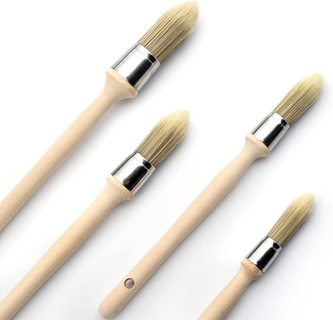 GSHLLO 3 Pcs Round Sash Brushes Pointed Detail Paint Brush Wood Handle Paint Brushes Fine Detail Painting Brush for Window Door and Fence