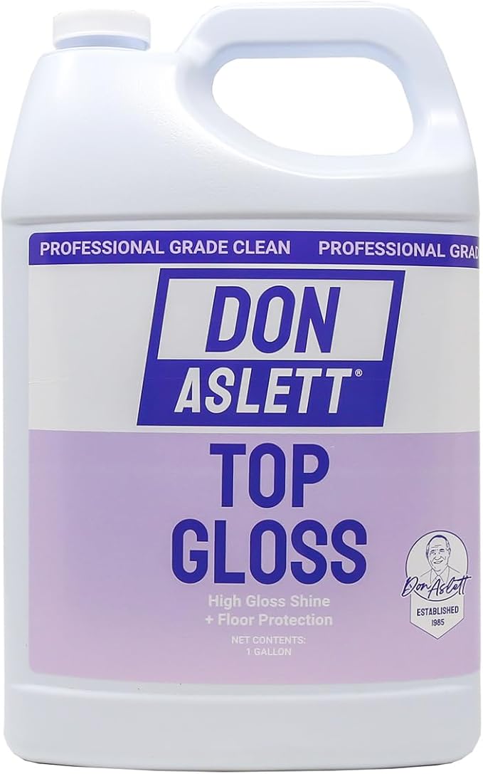 Don Aslett Top Gloss Floor Finish (1 Gallon) Long-Lasting High Gloss Shine | Slip-Resistant Protective Acrylic Finish | Restore Polish on Multi Surface Floors - Vinyl, Stone, Concrete, Linoleum
