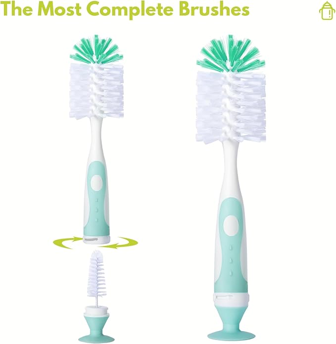2 Pack Baby Bottle Brush with 4 Pack Straw Brushes, 10.2" Nylon Brushe with Nipple Cleaner and Stand Suction Cup, Yellow