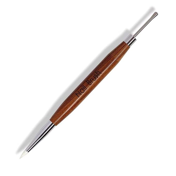 Dual Head Acrylic Nail Brush-Carving & Silicone Drawing Embossing for Builder Gel,Polygel & Design-Wood Handle & Metal Caps