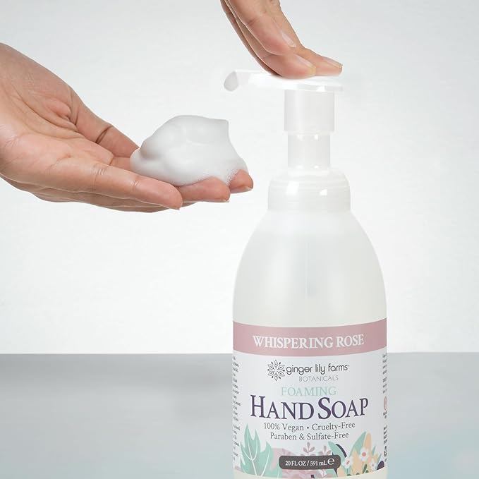 Ginger Lily Farms Botanicals All-Purpose Foaming Hand Soap Refill, 100% Vegan & Cruelty-Free, Whispering Rose Scent, 20 Fl Oz (Pack of 8)