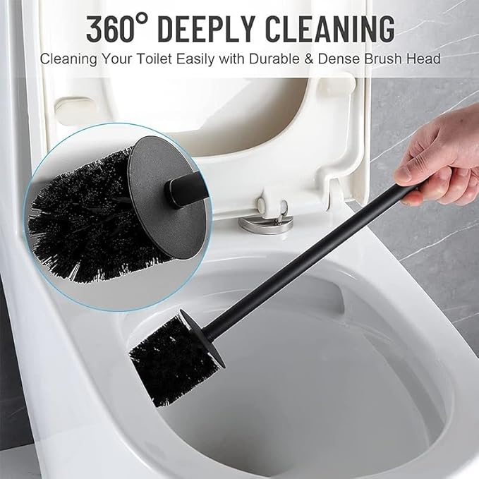 Toilet Bowl Brush Holder Square,Stainless Steel Square Wall Mounted Toilet Brush with Lid,Cleaning Toilet Brush Set for Bathroom,Black