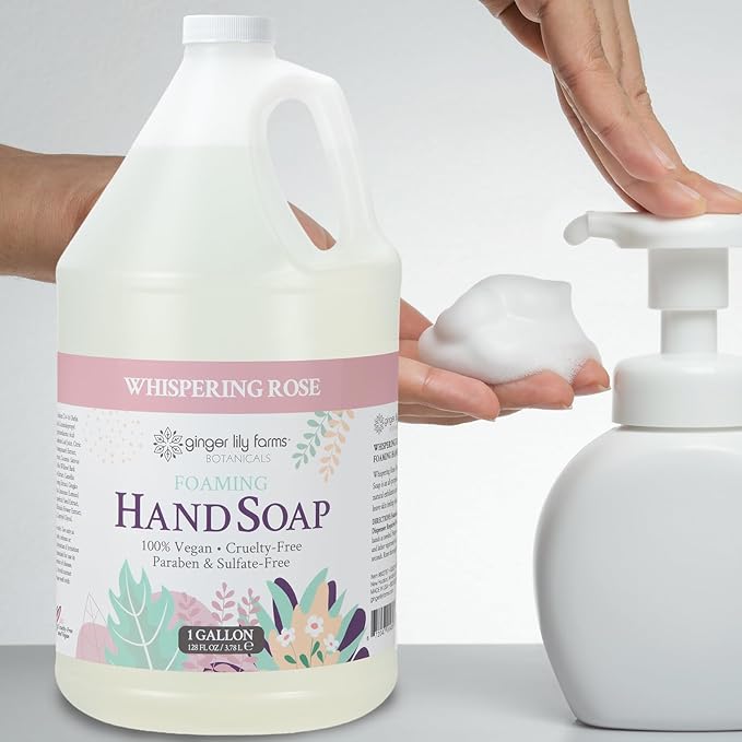 Ginger Lily Farms Botanicals All-Purpose Foaming Hand Soap Refill, 100% Vegan & Cruelty-Free, Whispering Rose Scent, 1 Gallon (128 fl oz)