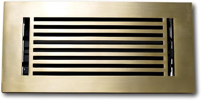 Madelyn Carter 6 x 14 Cast Aluminum Linear Vent Cover with Damper - Brushed Brass (Overall: 7.25 x 17.25) | Floor Register - Wall Register