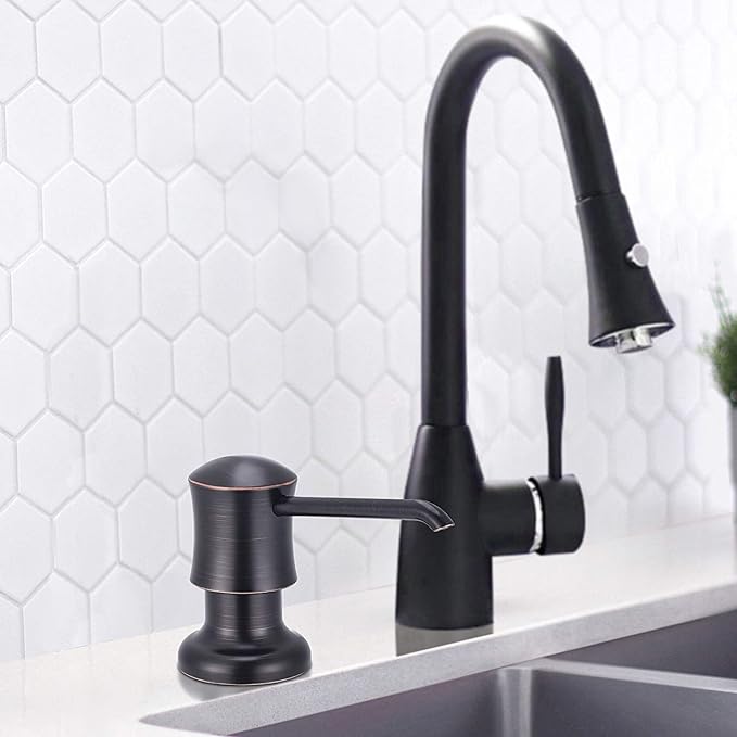 SAMODRA Sink Soap Dispenser and Extension Tube Kit, ABS Pump Head Bronzed Built in Design with 39” Extension Tube to Soap Bottle, No More Messy Refills(No Bottle)