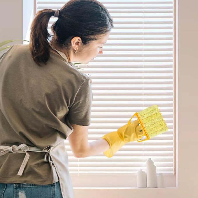 4PC Blind Cleaner Duster Tool, 2025 Upgrade Window Venetian Microfiber 7 Finger Duster Brush Dusting Cleaner Tools for Window Shutters Air Conditioner Vinyl Wood Blinds with 4 Cloth Cover (B)