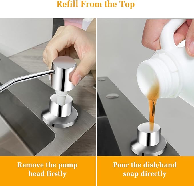Soap Dispenser for Kitchen Sink, Built in Sink Soap Dispenser Lotion Dispenser with 17 OZ Bottle, Refill from The Top Bar Sink Soap Dispenser, Chrome