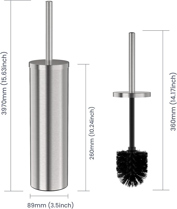 DOWRY Stainless Steel Freestanding Toilet Bowl Brush and Holder with Long Handle for Bathroom Storage Organization,Sturdy Deep Cleaning Toilet Bowl Cleaner Brush,Nickel Brushed SS304-3