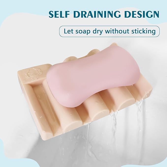 Silicone Soap Dish,Self Draining Soap Holder Perfect for Shower,Bathroom Sink,Kitchen Sink & Travel,Non-Slip Bar Soap Holder Extend Soap Life,Keep Soap Bars Dry & Easy Cleaning Pink-2Pcs