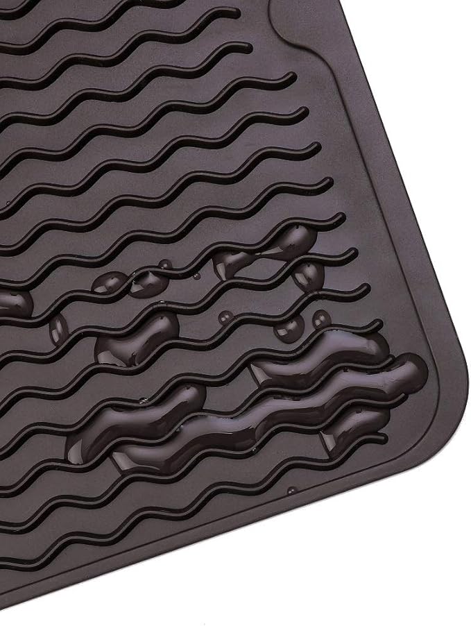 Silicone Dish Drying Mat for Multiple Usage,Easy clean,Eco-friendly,Heat-resistant Silicone Mat for Kitchen Counter or Sink,Refrigerator or drawer liner Coffee L 16 inches x 12 inches