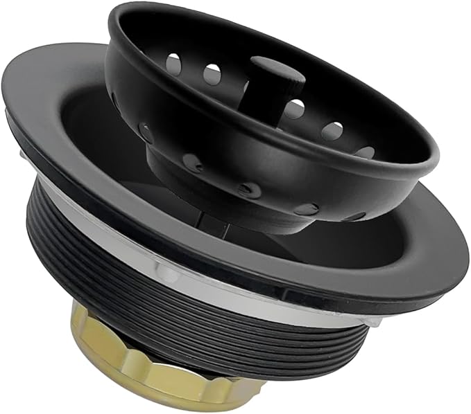 Kitchen Sink Drain Assembly 3-1/2 Inch - Kitchen Sink Strainer Stainless Steel Basket with Stopper - Rustproof & Leak-Proof Design for Standard American Drain Holes, Black