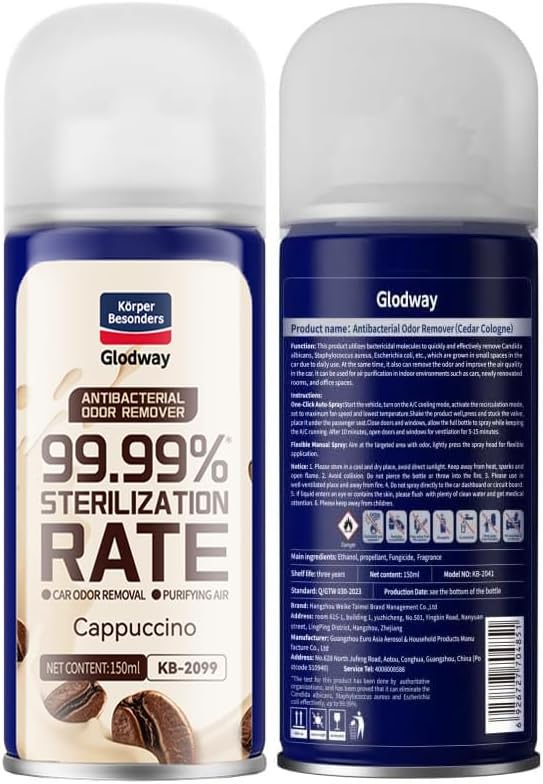 Glodway Air Refresher,Odor Eliminator Remover Spray,Odor Remover,Cappuccino,Long-Lasting Scent For Home,Couch,Mattress,Furniture, bathroom,Fabrics & Trash,6 Ounce,2 pack