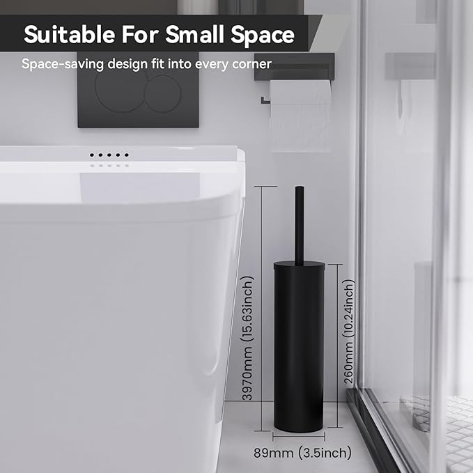 DOWRY Toilet Brush and Holder for Bathroom Storage Organization Deep Cleaning Covered Brush Cleaner Black Toilet Brush with 2 Brush Holders