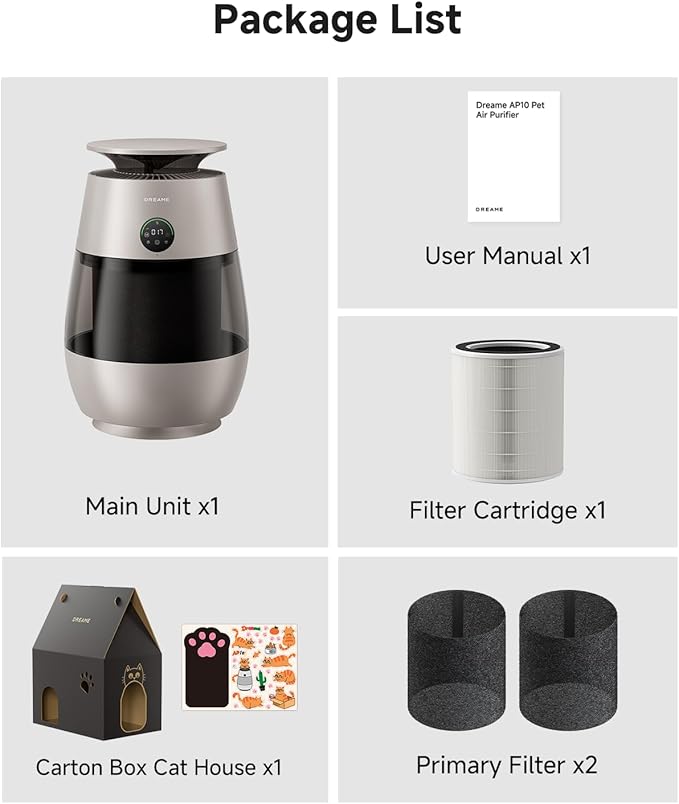 Dreame Pet Air Purifier AP10 for Home Large Room, Cleans 5,386 ft² in One Hour, Smart Air Cleaner with 360° Visual Collection of Cat Hair, 3 Filters for Odor Purification, Pet-Friendly Design, Glod