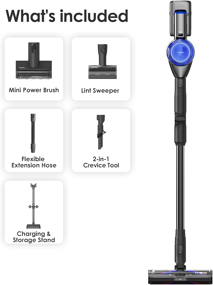 Tineco Pure ONE S70 Cordless Vacuum Cleaner, 200AW Powerful Suction, 3D Sense Pro Cleaning System, 95min Runtime, Zero Tangle Brush,180° Foldable Tube, Stick Vacuum for Pet Hair, Carpet & Hard Floor