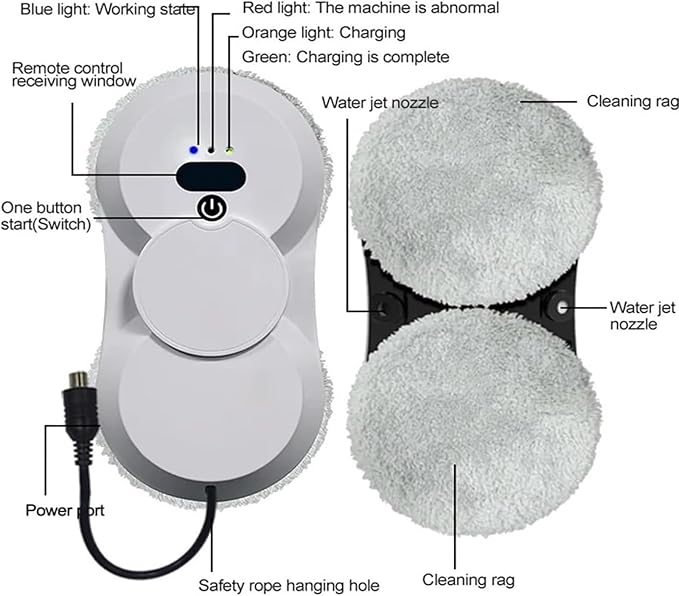 Window Cleaning Robot Window Robot Vacuum Cleaner 2800Pa Strong Suction Smart Window Cleaning Robot, Remote Control, Cleaning for Interior/Exterior Windows Mirror Door