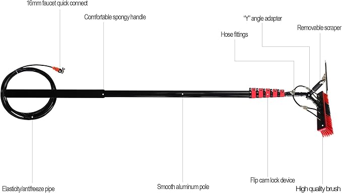 Cleaning Brush Window Cleaning Pole, 3-in-1 Water Fed Telescopic Brush W Squeegee, 180° Rotatable Brush Head Solar Panel Aluminum Alloy Telescopic Cleaning Brush,7.2 M/23.6 Ft (7.2 M/23.6 Ft)