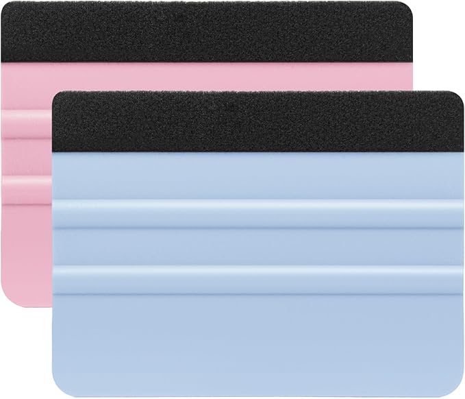 Squeegee for Vinyl, 2 Pcs Vinyl Squeegee with Extra 2 Felt Replacements, 4 Inch Vinyl Wrap Tools for Car Wrap, Craft Sign Making, DIY Crafting, Window, SkyBlue and Pink