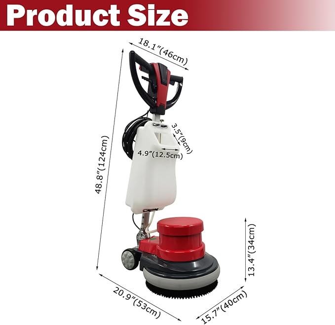 TECHTONGDA Floor Polisher & Buffer Commercial Floor Buffer Scrubber 17" Carpet Cleaning Machine 154RPM Industrial Orbiter Floor Cleaning with 3gal Tank and 3 Brush heads