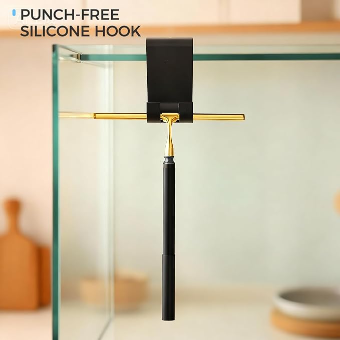 59.5" Long Handle Window Squeegee with Extension Pole, 12.4" Wide Metal Shower Squeegee for Glass Doors, Floor Squeegee for Home Window Cleaning, Tile Wall, Car (Gold)