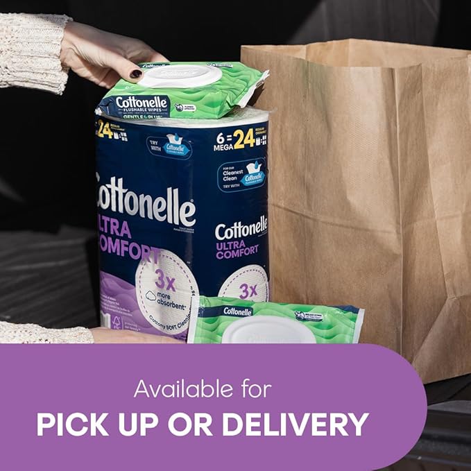 Cottonelle Ultra Comfort Toilet Paper with Cushiony CleaningRipples Texture, Strong Bath Tissue, 24 Family Mega Rolls = 108 Regular Rolls (4 Packs of 6)