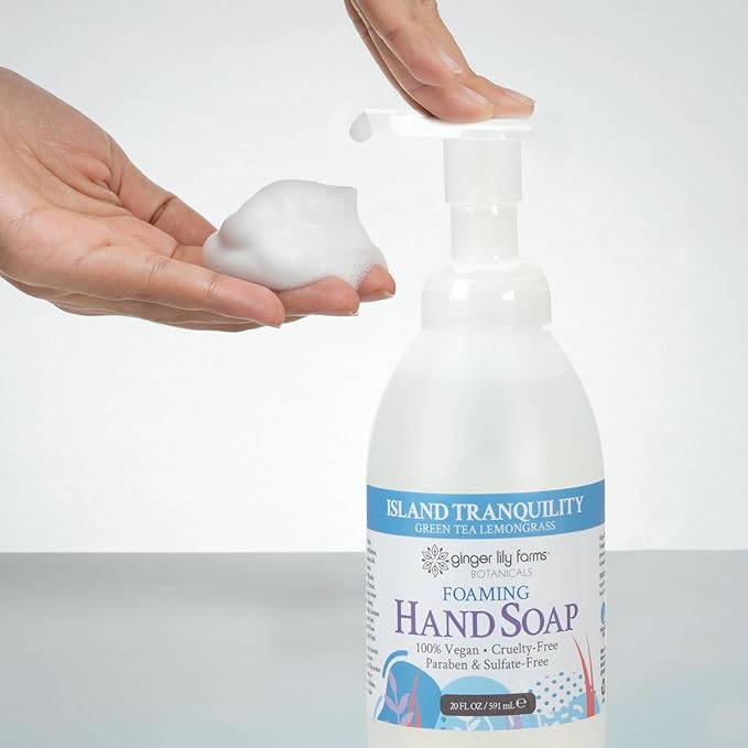 Ginger Lily Farms Botanicals All-Purpose Foaming Hand Soap Refill, Island Tranquility, 100% Vegan & Cruelty-Free, Green Tea Lemongrass Scent, 20 Fl Oz (Pack of 8)