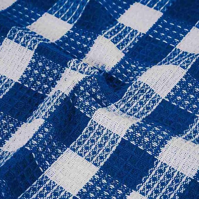 Blue Needles Waffle Weave Check Plaid Dish Cloths, 12x12 Inches 100% Cotton Set of 6 Dish Towels for Kitchen, Ultra Soft & Absorbent Kitchen Towels for Quick Drying Spring Summer - Sky Blue & White
