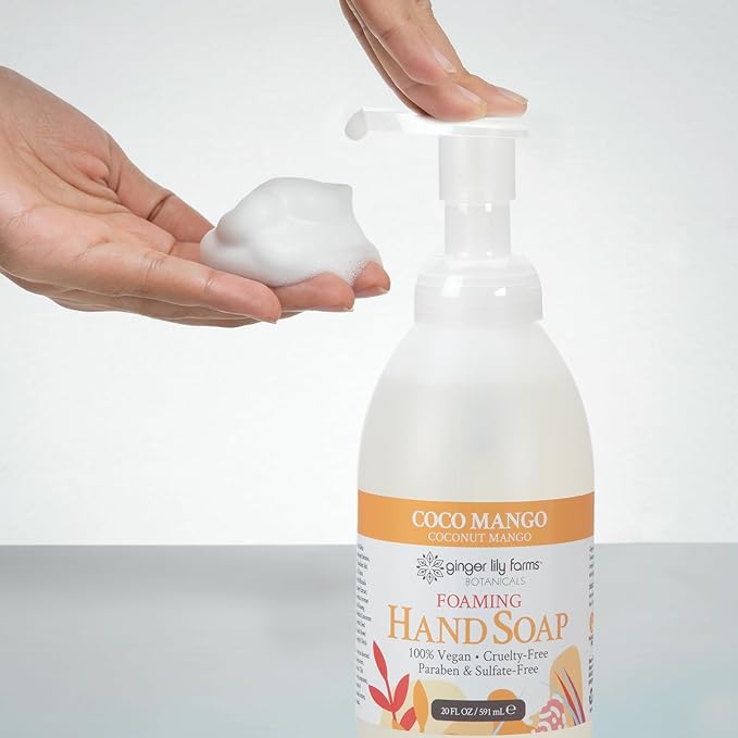 Ginger Lily Farms Botanicals All-Purpose Foaming Hand Soap Refill, Coco Mango, 100% Vegan & Cruelty-Free, Coconut Mango Scent, 20 Fl Oz (Pack of 8)