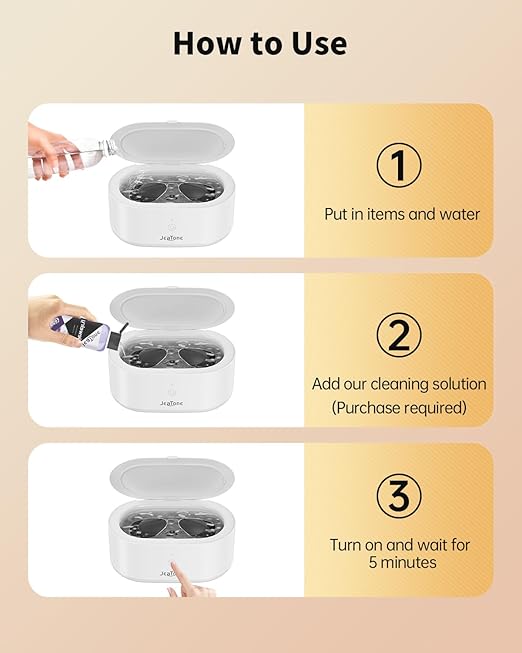 Ultrasonic Jewelry Cleaner Machine, JeaTone 20oz 46KHz Professional Ring Cleaner with 304 Stainless Steel Tank for All Jewelry, Eyeglasses, Watch Strap, Retainer, Dentures White