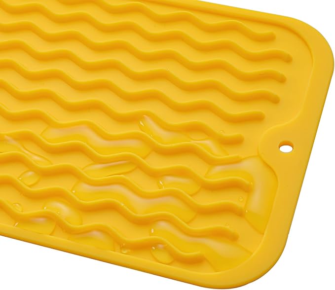 Silicone Dish Drying Mat for Multiple Usage,Easy clean,Eco-friendly,Heat-resistant Silicone Mat for Kitchen Counter or Sink,Refrigerator or Drawer Liner Yellow S 12 inches x 6 inches