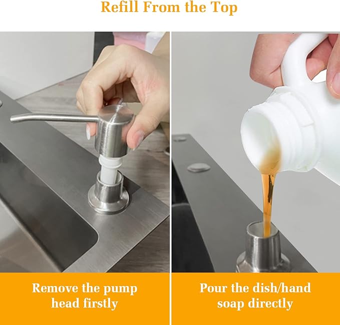 Soap Dispenser for Kitchen Sink, Built in Sink Soap Dispenser Lotion Dispenser with 17 OZ Bottle, Refill from The Top Bar Sink Soap Dispenser, Brushed Nickel (2 Pack)