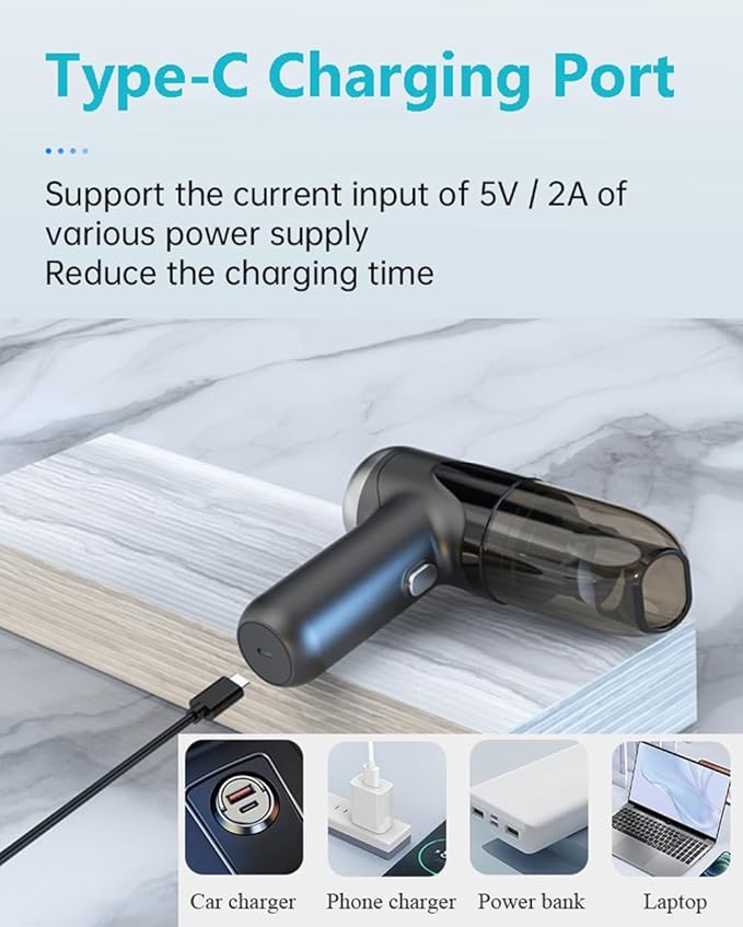 TEZILON Handheld Car Vacuum Cordless Small Portable High Power Mini Vacuum Cleaner, HEPA Filter Rechargeable 3 in 1 Dust Buster/Air Blower/Inflator, 7 Tools for Pet Hair/Keyboard/Snow Debris/Sofa/Car