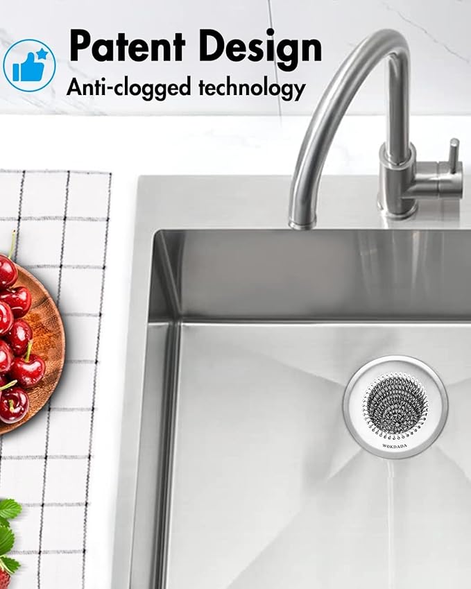 Revolutionary Kitchen Sink Drain Strainer, Patented Reversible Kitchen Sink Strainer, 304 Stainless Steel Sink Strainer Basket, Anti-Clogging & Handmade, Fit US Standard 3-1/2'' Sink Hole