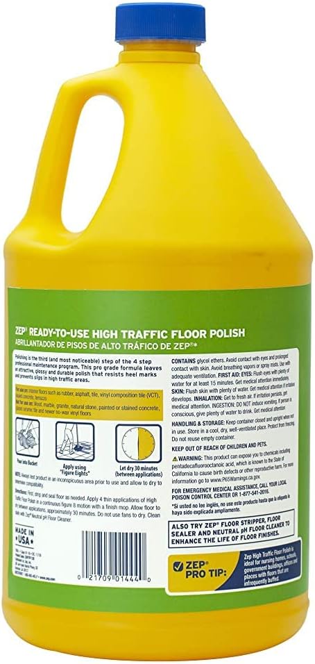 Zep Commercial High-Traffic Floor Polish, 4-1 Gallon Bottles, Professional Grade Floor Finish For a Range Of Hard Floor Surfaces (ZUHTFF128)