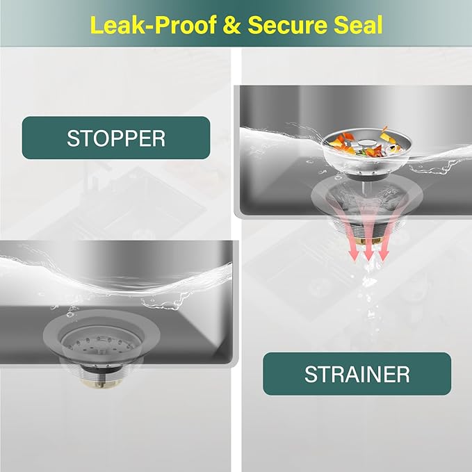 Kitchen Sink Drain Assembly 3-1/2 Inch- Stainless Steel Kitchen Sink Strainer Basket with Stopper - Rustproof & Leak-Proof Design for Standard American Drain Holes, Polish Finish