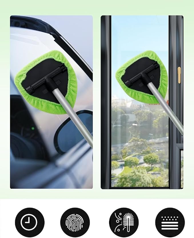 5 Pack Microfiber Pads, Replacement Heads Cover, Windshield Cleaner Tools, Washable & Reusable Triangle Pads, Fit for Window Reach Tool, Handle Not Included (Green)