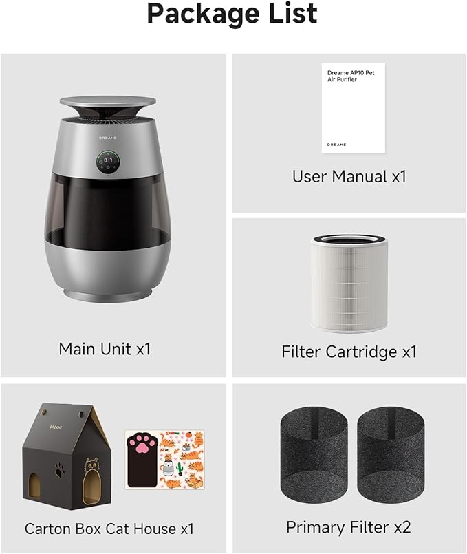 Dreame Pet Air Purifier AP10 for Home Large Room, Cleans 5,386 ft² in One Hour, Smart Air Cleaner with 360° Visual Collection of Cat Hair, 3 Filters for Odor Purification, Pet-Friendly Design, Grey
