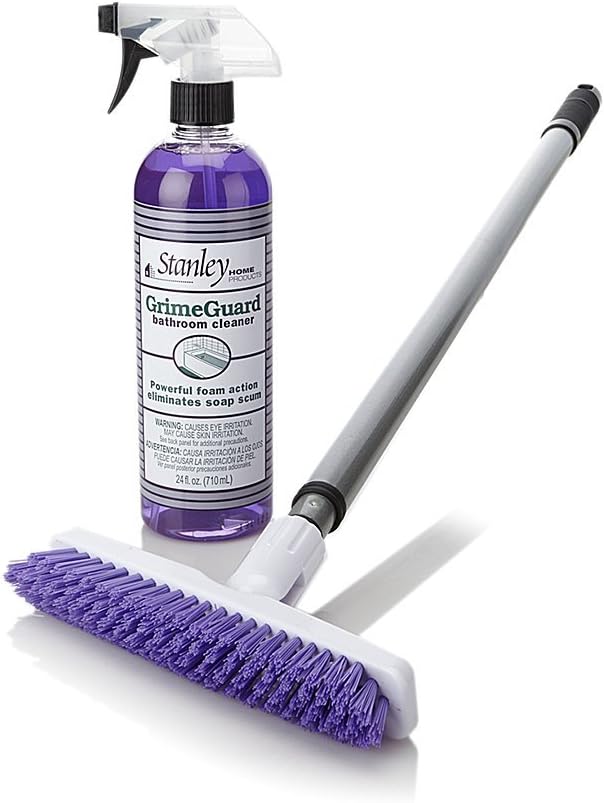 STANLEY HOME PRODUCTS GrimeGuard Bathroom Cleaning Kit – 24 oz Cleaner + Scrub Brush for Tile, Shower, Glass & Grout – Fights Soap Scum