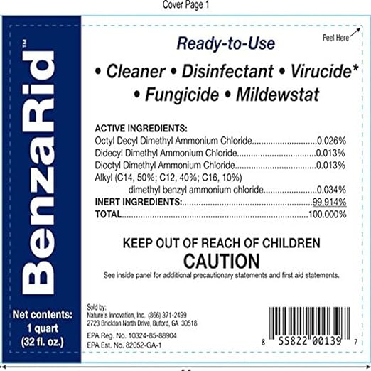 Hospital Disinfectant Virucide Spray Kills 99.99% of MRSA, COVID-19, H5N1, Staph, Avian Flu, Bacteria & Mold | EPA Reg. for Medical, Dental, Veterinary, Farm & Home Use 32 oz